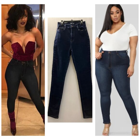 Fashion Nova Size 9/10 Classic Dark Blue High Waisted Medium-Little Stretch - Picture 1 of 7